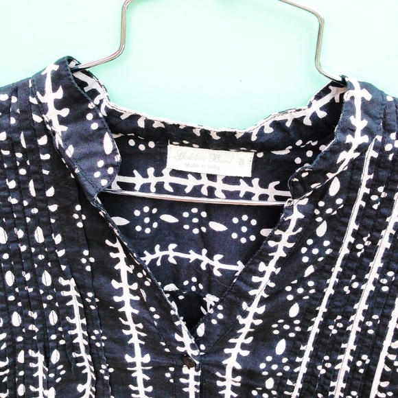 GOLDEN BIRD abstract tribal print pattern shirt tunic top Small cotton boho vtg - Picture 6 of 10